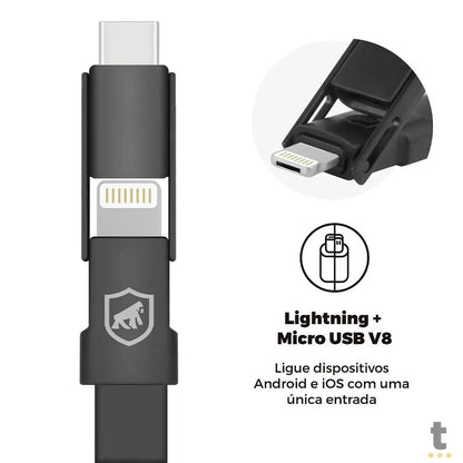 Cabo de Dados USB GShield 3 Em 1 Micro USB / Lightning / Tipo C Curto - J2SKGH5WB Truedata