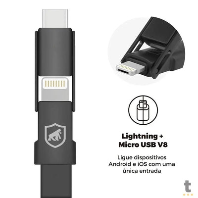 Cabo de Dados USB GShield 3 Em 1 Micro USB / Lightning / Tipo C Curto - J2SKGH5WB