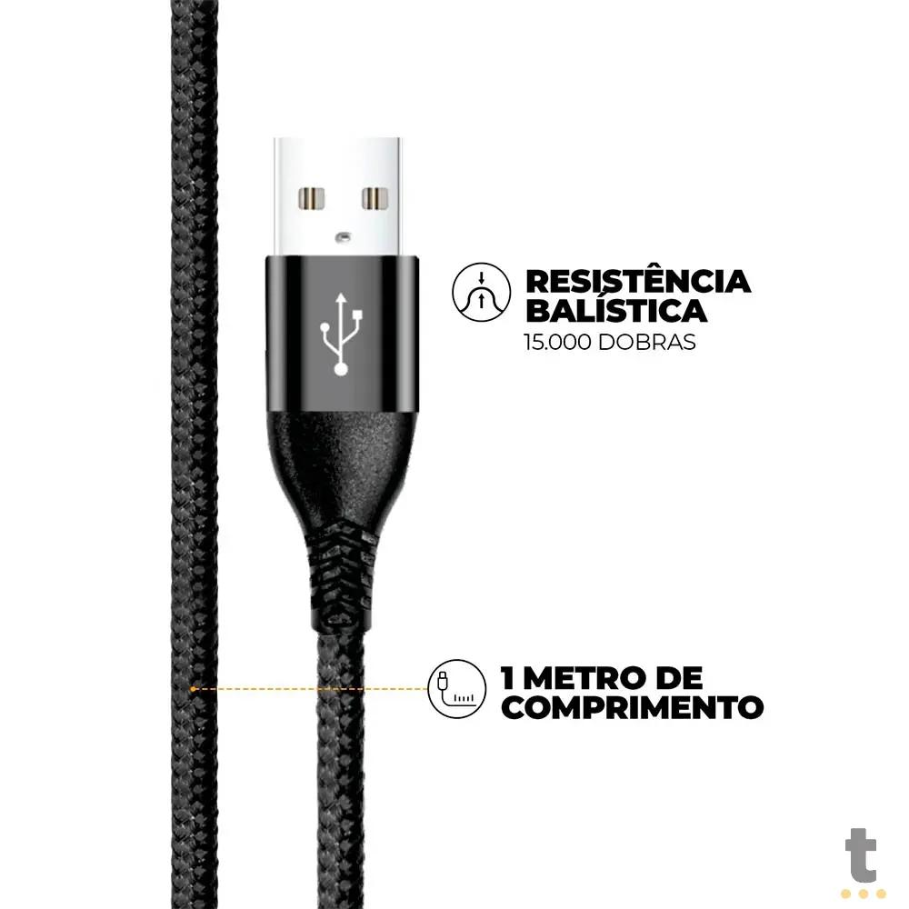 Cabo de Dados USB P/ USB Tipo C 1,0m GShield Raptor Preto - GS-9022 Truedata