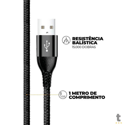 Cabo de Dados USB P/ USB Tipo C 1,0m GShield Raptor Preto - GS-9022 Truedata
