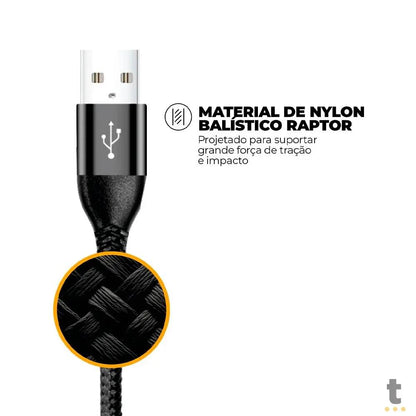 Cabo de Dados USB P/ USB Tipo C 1,0m GShield Raptor Preto - GS-9022 Truedata