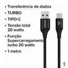 Cabo de Dados USB Tipo C 1m 20w aGold - CB78-3 Truedata