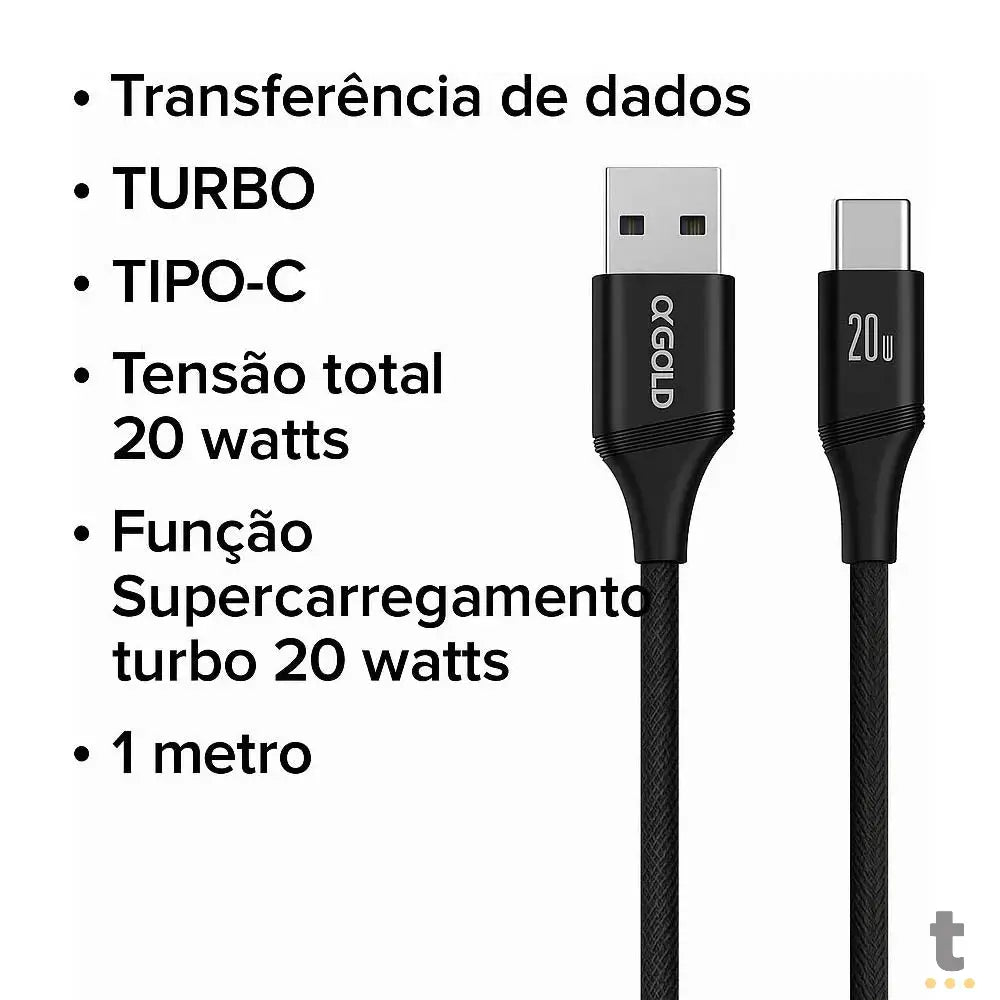 Cabo de Dados USB Tipo C 1m 20w aGold - CB78-3 Truedata