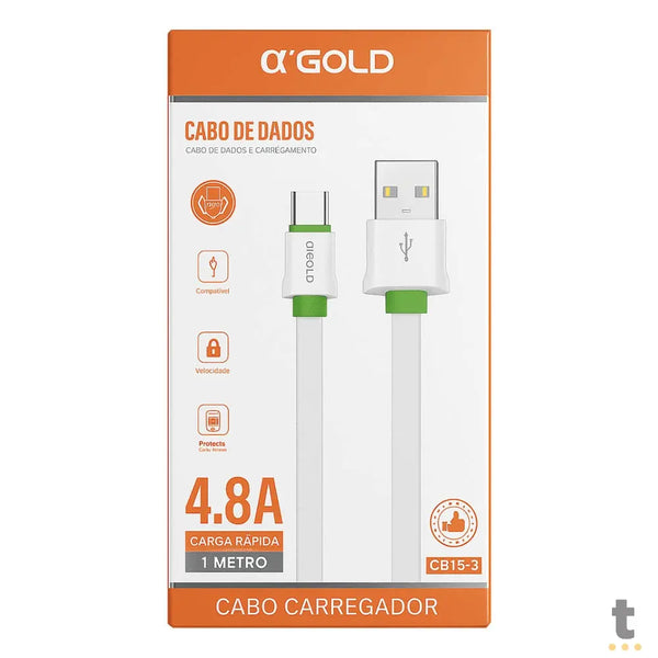 Cabo de Dados USB Tipo C 1mt aGold Carga Rápida 4.8a - CB15-3