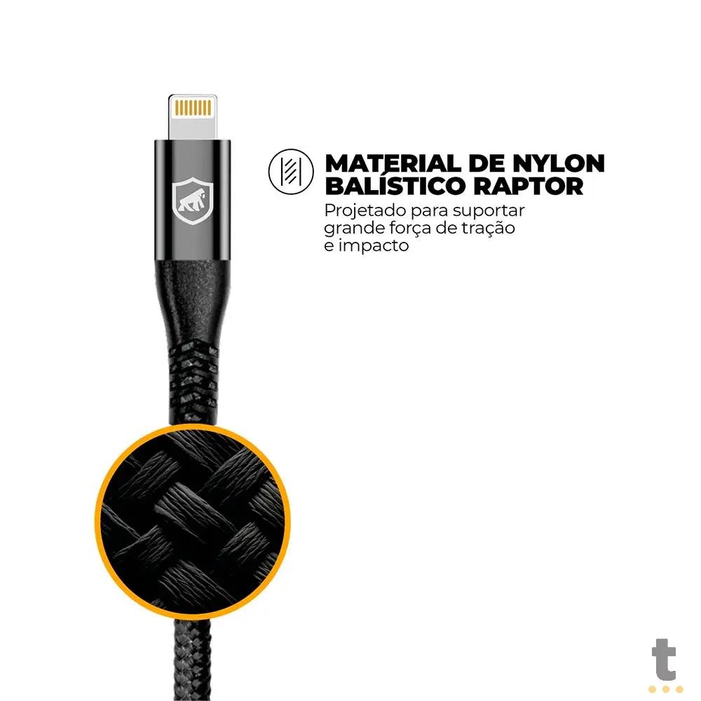 Cabo de Dados USB Tipo C P/ Lightning Iphone 1,0m GShield Raptor Preto - GS-9021 Truedata