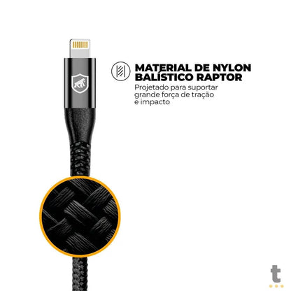 Cabo de Dados USB Tipo C P/ Lightning Iphone 1,0m GShield Raptor Preto - GS-9021 Truedata
