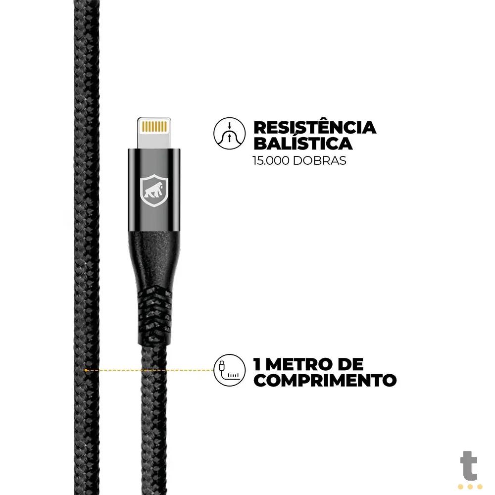 Cabo de Dados USB Tipo C P/ Lightning Iphone 1,0m GShield Raptor Preto - GS-9021 Truedata