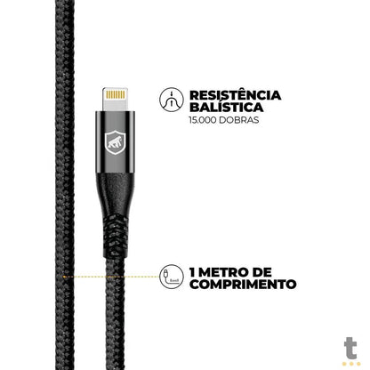 Cabo de Dados USB Tipo C P/ Lightning Iphone 1,0m GShield Raptor Preto - GS-9021 Truedata