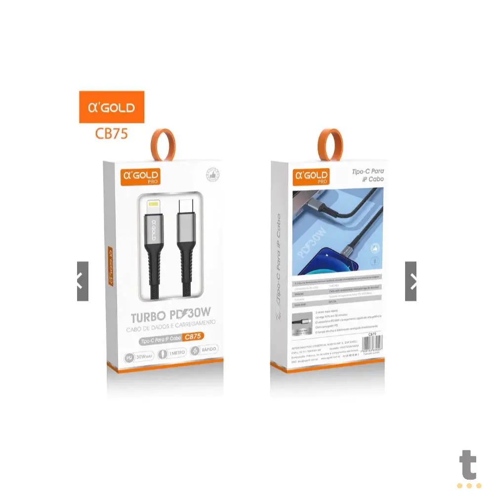 Cabo de Dados USB Tipo C p/ Lightning (Iphone) 1mt aGold 30W - CB75 Truedata