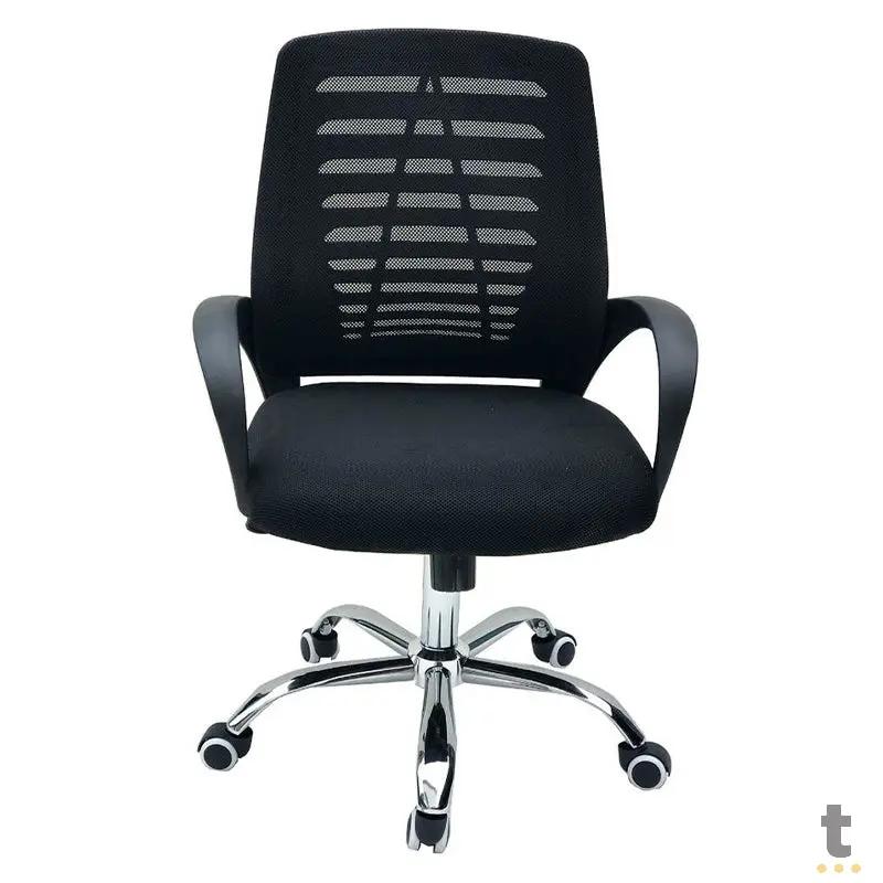 Cadeira Escritório Giratoria C/ Altura Ajustavel Base Cromada Xh-6044b Preta TV Truedata