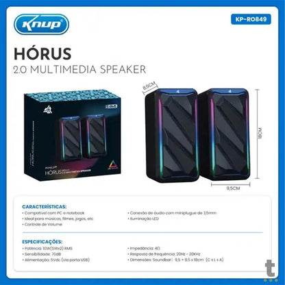 Caixa De Som Knup Horus 2.0 Multimidia 10W RMS C/ Led RGB Usb e P2 - RO849 Truedata