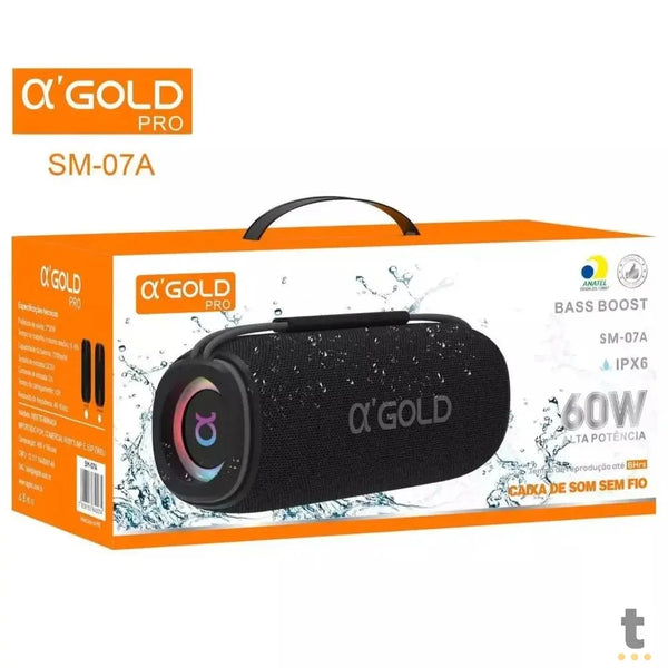 Caixa de Som Portátil Bluetooth Bass Boost aGold 60W IPX6  Duração Até 6hrs - SM-07A