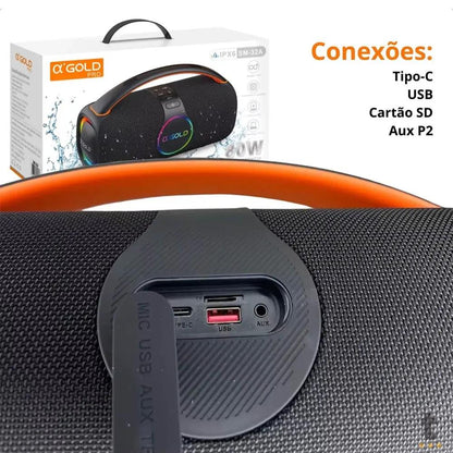 Caixa de Som Portátil Bluetooth aGold 120W IPX6 C/ Microfone - SM-32 Truedata