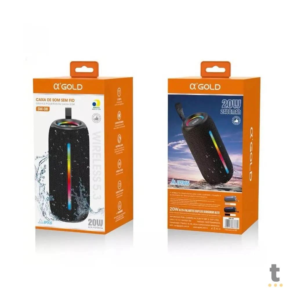 Caixa de Som Portátil Bluetooth aGold 20W IPX6 - SM-08 Truedata