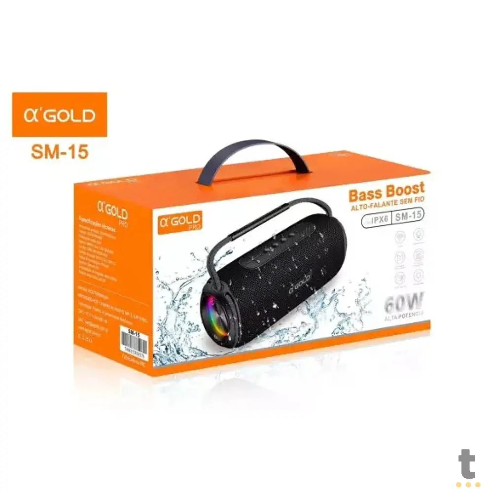 Caixa de Som Portátil Bluetooth aGold 60W IPX6 Duração Até 6hrs - SM-15 Truedata