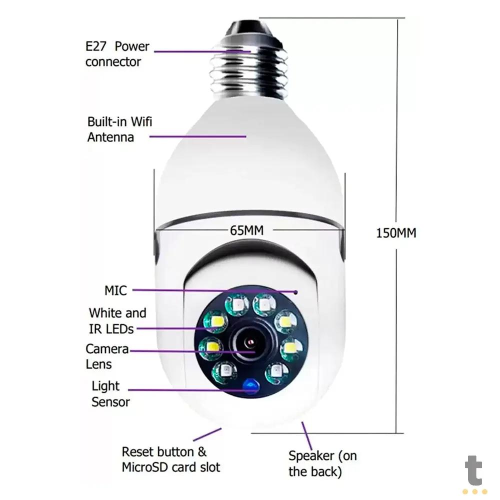 Câmera De Vigilância Ip Durawell Lampada HD Wi-fi Branca - 8177QJ Truedata