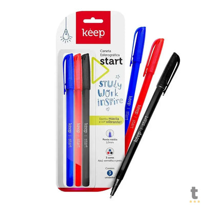 Caneta Esferográfica Keep Ponta Media 1.0mm 3 Cores Blister c/ 3 Unidades - EI095