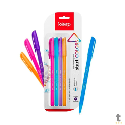 Caneta Esferográfica Keep Ponta Media 1.0mm 4 Cores Blister c/ 4 Unidades - EI097