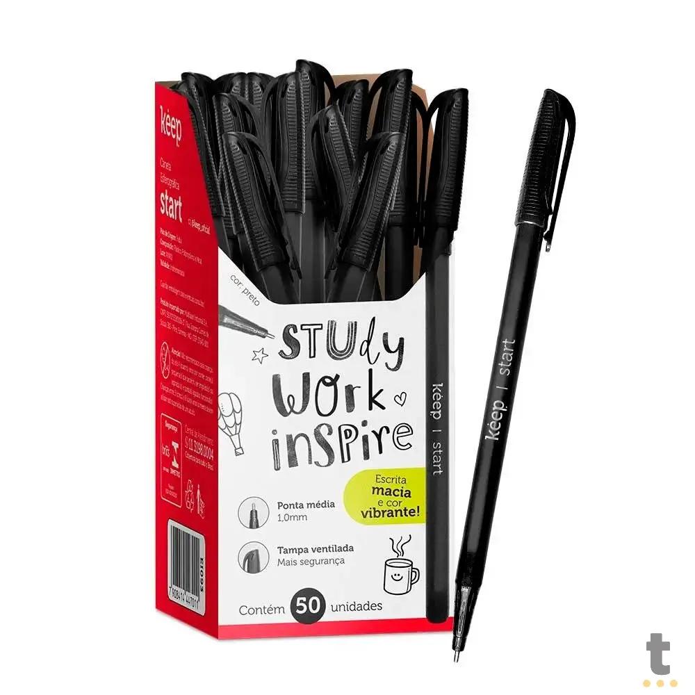 Caneta Esferográfica Ponta Média 1,0mm c/ 50 Unidades Preta Keep - EI093 Truedata