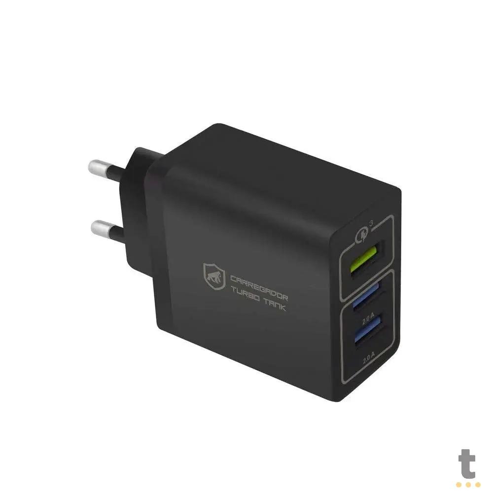 Carregador De Parede GShield Triplo USB Turbo 18W Preto S/ Cabo - NFQRZ4M4Y-IP Truedata