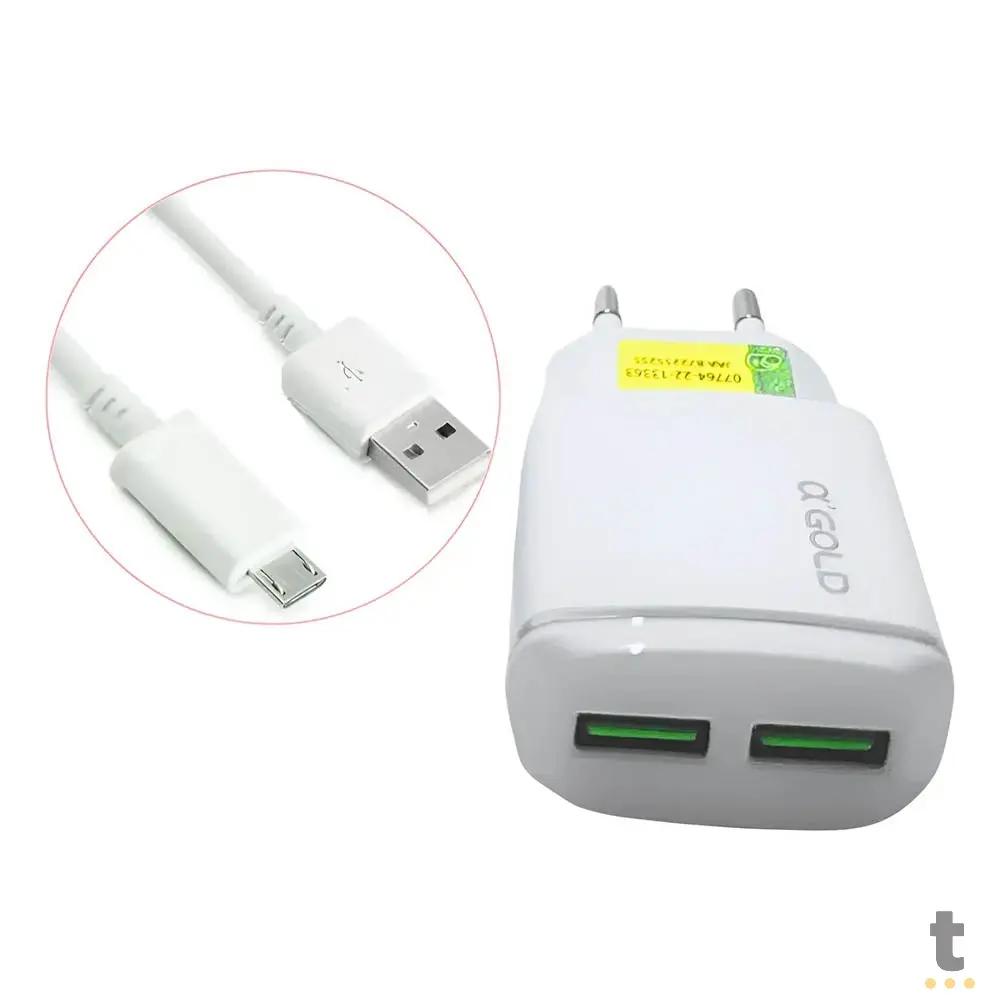 Carregador De Parede aGold C/ 2 Saídas USB + Cabo V8 3.1A - CA01-8/V8 Truedata