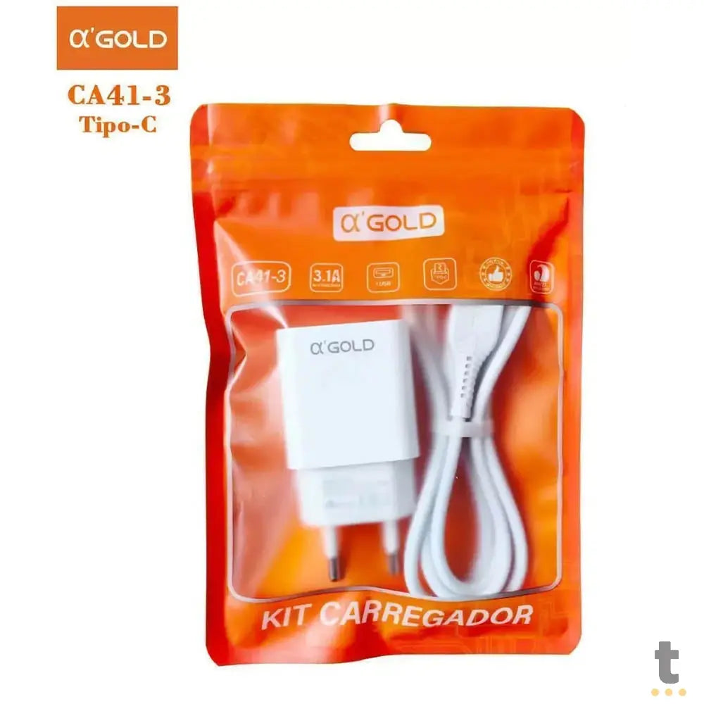 Carregador De Parede aGold C/ Cabo Usb Tipo C 3.1A - CA41-3 Truedata