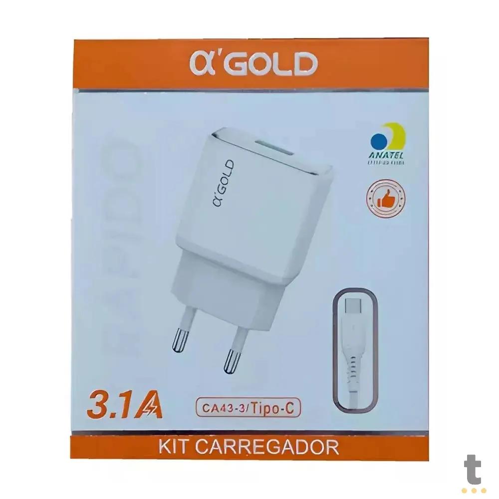 Carregador De Parede aGold USB + Cabo Usb Tipo C 3.1A - CA43-3 / Tipo-C Truedata