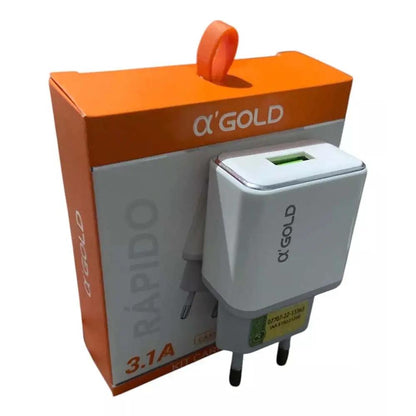 Carregador De Parede aGold USB + Cabo Usb Tipo C 3.1A - CA43-3 / Tipo-C Truedata