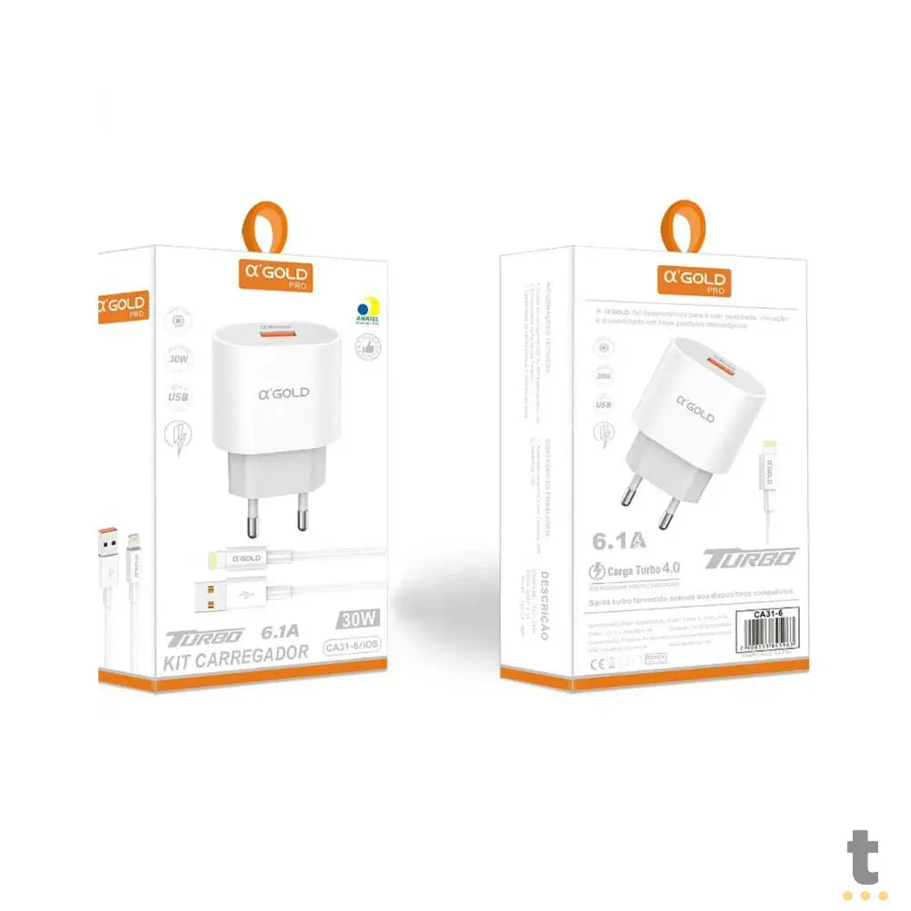 Carregador De Parede aGold Usb / Lightning (Iphone) Turbo 30W 6.1A - CA31-6 / IOS Truedata