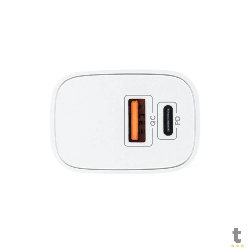 Carregador De Tomada com 1 Saída Usb 2,4A + 1 Saída Tipo C PD 20W Intelbras EC11 Branco - 4820046 Truedata