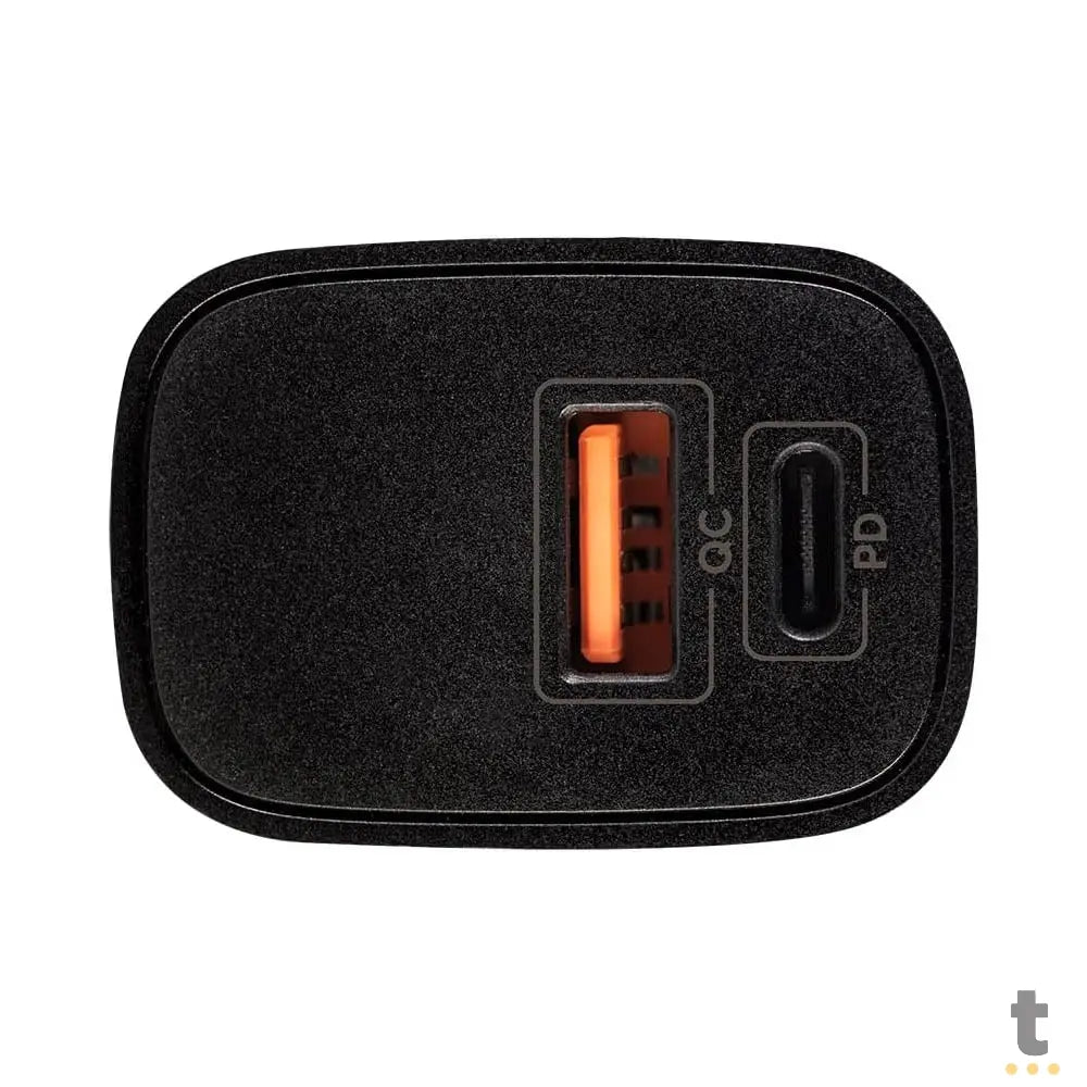 Carregador De Tomada com 1 Saída Usb 2,4A + 1 Saída Tipo C PD 20W Intelbras EC11 Preto - 4820106 Truedata