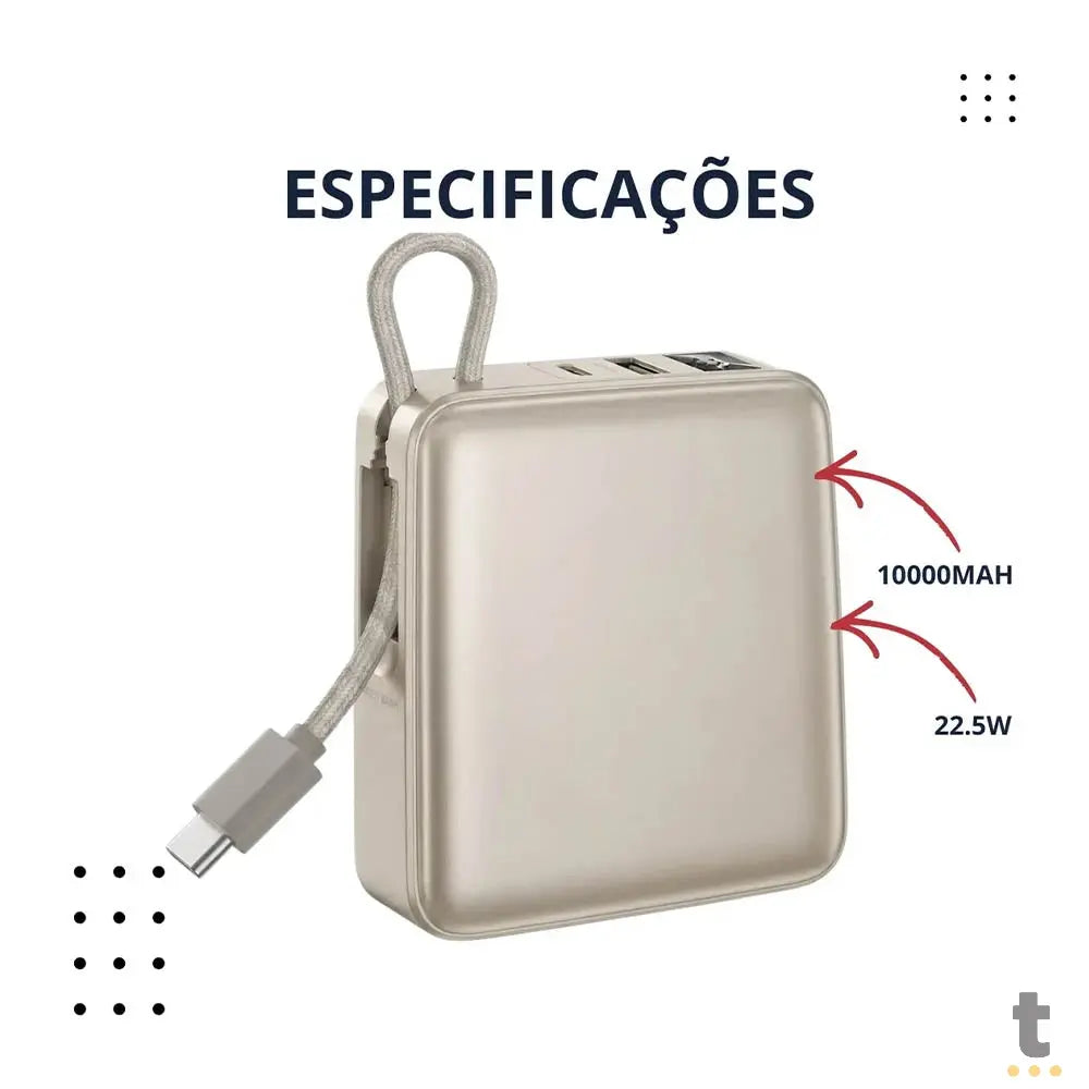 Carregador Portátil Power Bank AGold 10000Mah 22.5W Tipo C + USB + Tipo C Femea - BTE-103 Truedata