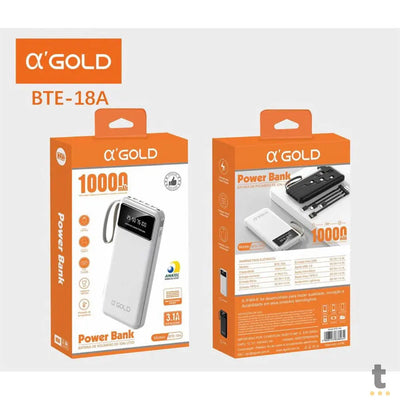 Carregador Portátil Power Bank AGold 10000Mah 3.1A Usb Tipo C e Lighting Preto C/ Display - BTE-18A