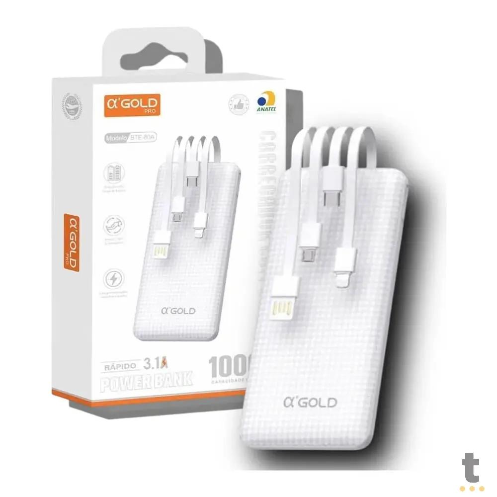 Carregador Portátil Power Bank AGold 10000Mah Multiconexões Preto - BTE-80A Truedata