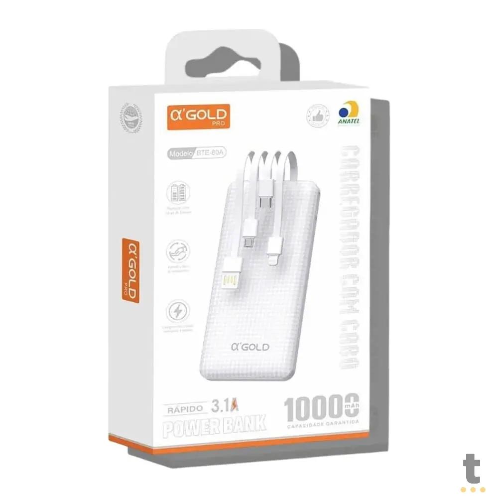 Carregador Portátil Power Bank AGold 10000Mah Multiconexões Preto - BTE-80A Truedata