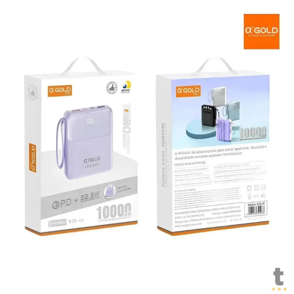 Carregador Portátil Power Bank AGold 10000Mah Multiconexões Turbo PD 22.5W - BTE-48 Truedata