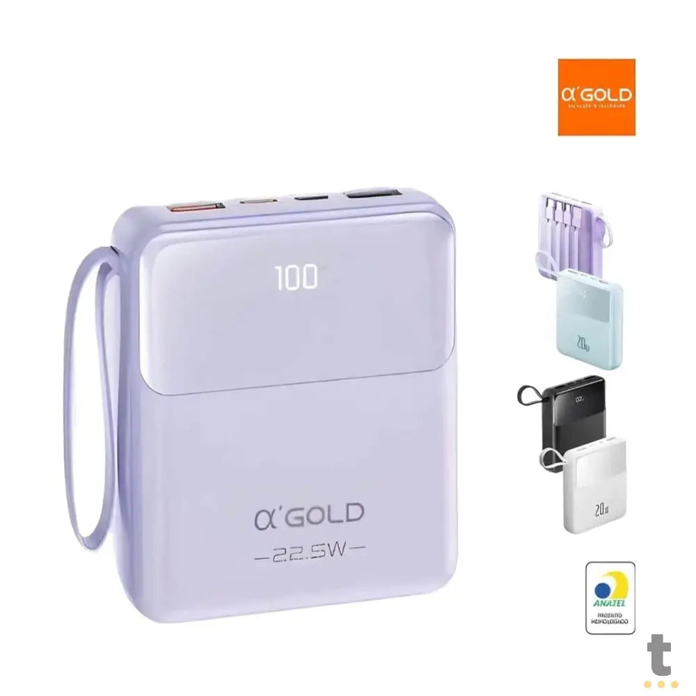 Carregador Portátil Power Bank AGold 10000Mah Multiconexões Turbo PD 22.5W - BTE-48 Truedata