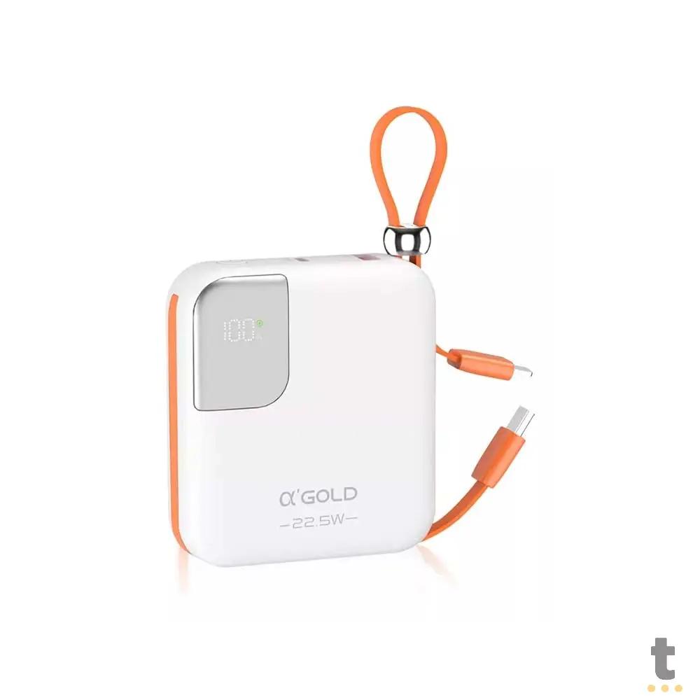 Carregador Portátil Power Bank AGold 10000Mah Turbo e PD Usb Tipo C e Lighting Branco - BTE-48A Truedata