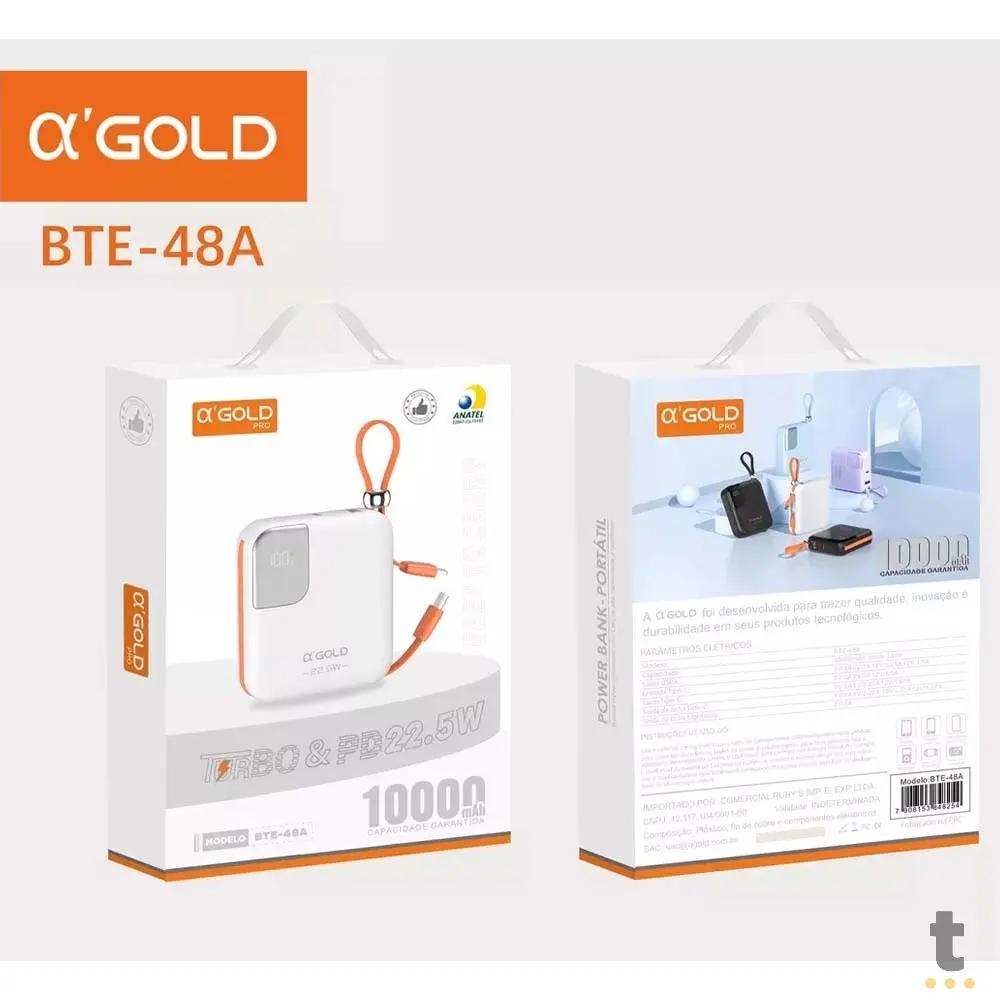 Carregador Portátil Power Bank AGold 10000Mah Turbo e PD Usb Tipo C e Lighting Branco - BTE-48A Truedata