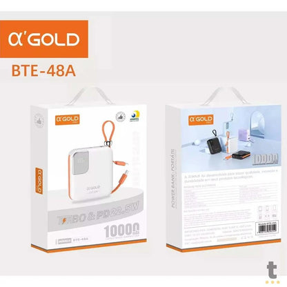 Carregador Portátil Power Bank AGold 10000Mah Turbo e PD Usb Tipo C e Lighting Branco - BTE-48A Truedata