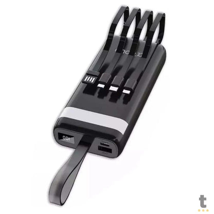 Carregador Portátil Power Bank AGold 20000Mah USB V8, Tipo C e Lighting C/ Iluminação em LED Branco - BTE-05 Truedata