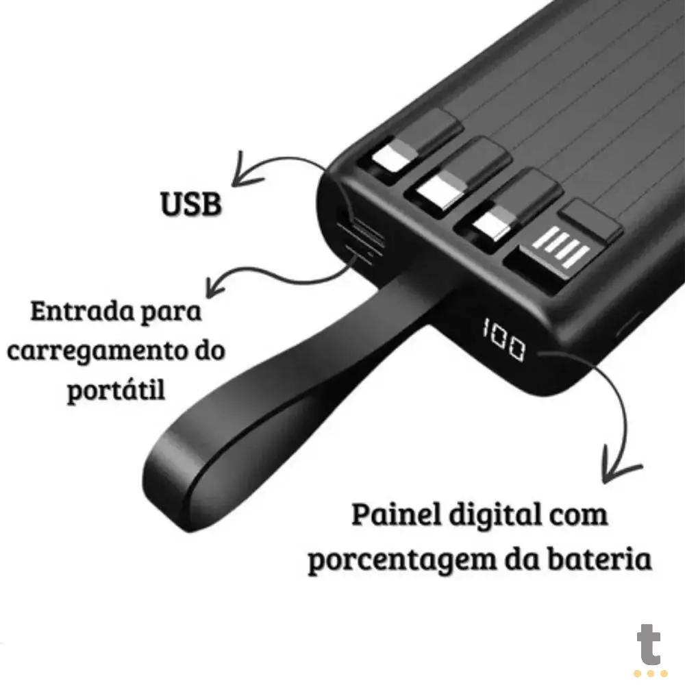Carregador Portátil Power Bank AGold 20000Mah USB V8, Tipo C e Lighting C/ Iluminação em LED Branco - BTE-05 Truedata