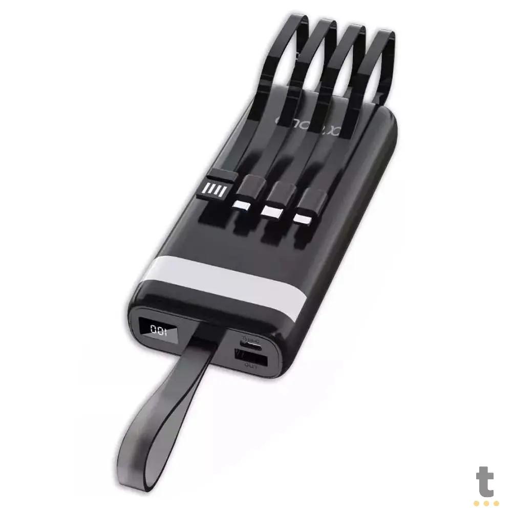 Carregador Portátil Power Bank AGold 20000Mah USB V8, Tipo C e Lighting C/ Iluminação em LED Preto - BTE-05 Truedata