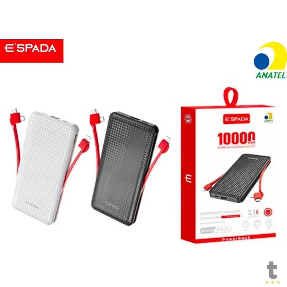 Carregador Portátil Power Bank Espada 10000Mah Multiconexões Preto - BTE-82 Truedata