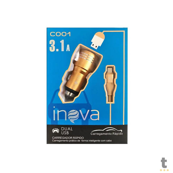 Carregador Rapido Veicular 2 Usb Inova Metalico 3.4A