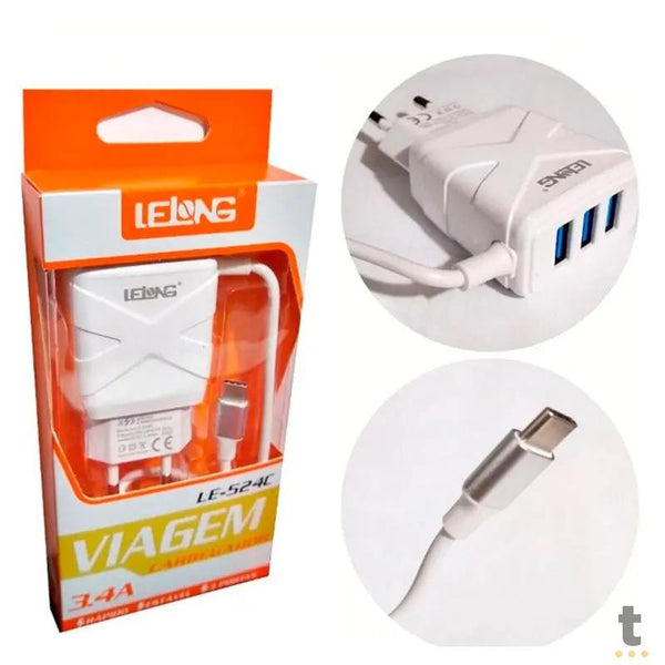 Carregador Tipo C Tomada + 3 USB Lelong 3.4a LE-524C