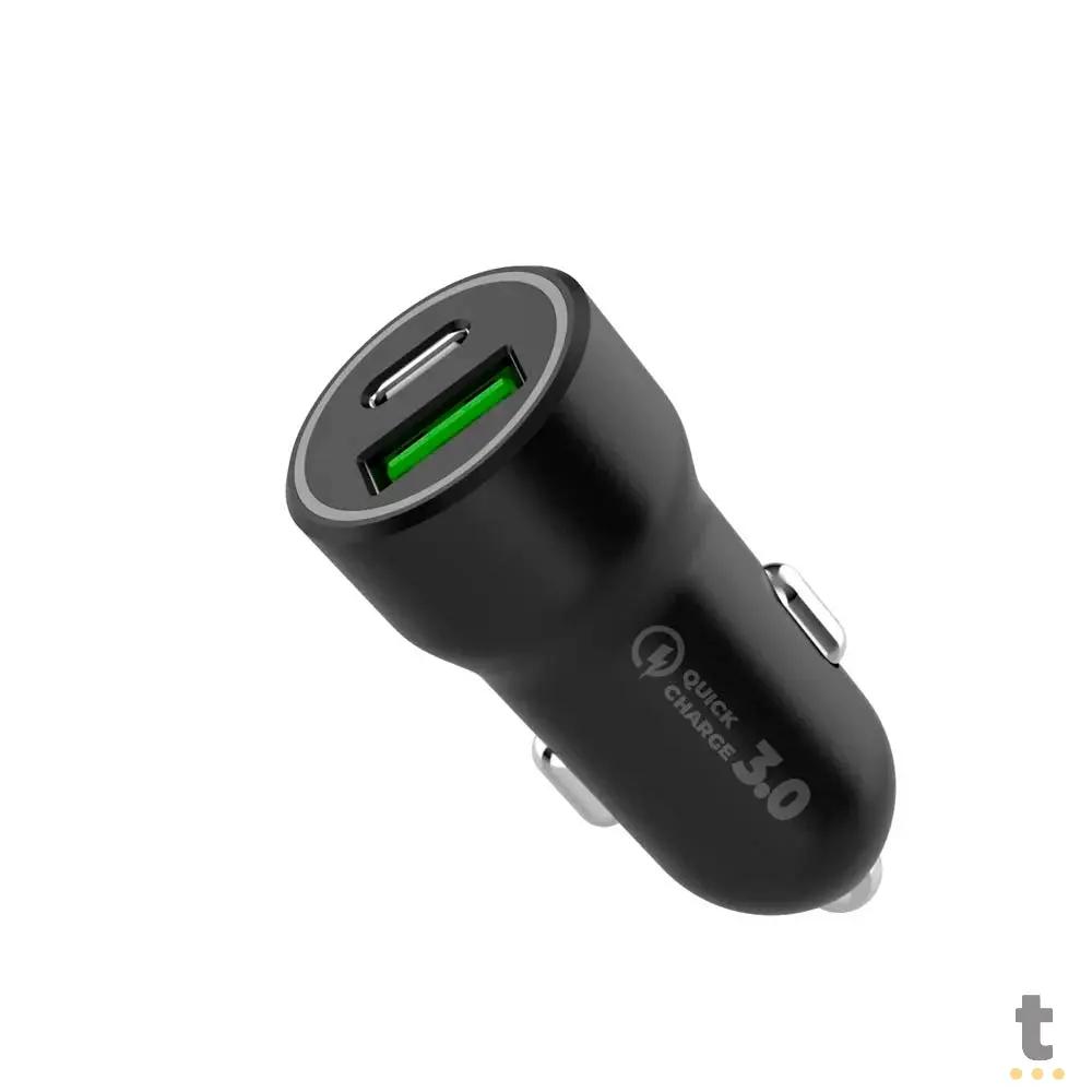 Carregador Veicular Turbo Armor USB / USB Tipo C GShield Preto Quick Charge 3.0 - GS-6930 Truedata