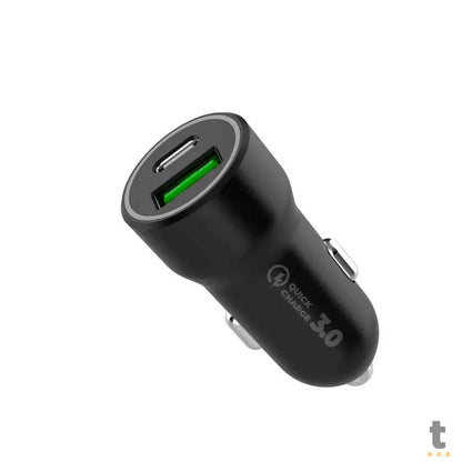 Carregador Veicular Turbo Armor USB / USB Tipo C GShield Preto Quick Charge 3.0 - GS-6930 Truedata