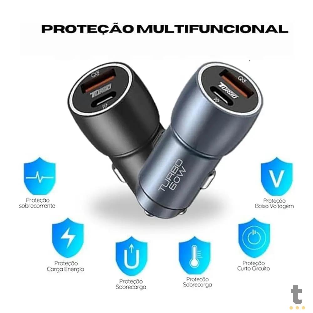 Carregador Veicular aGold C/ 1 Saída USB + 1 USB-C 9.1A Turbo 60W Preto - CJ13-4 Truedata