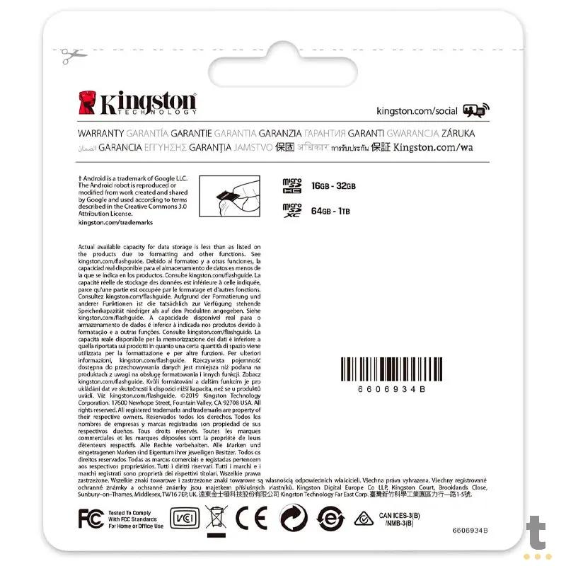 Cartão De Memória 16gb Micro Sd Card Kingston Cl10 - SDCS2/16GB Truedata